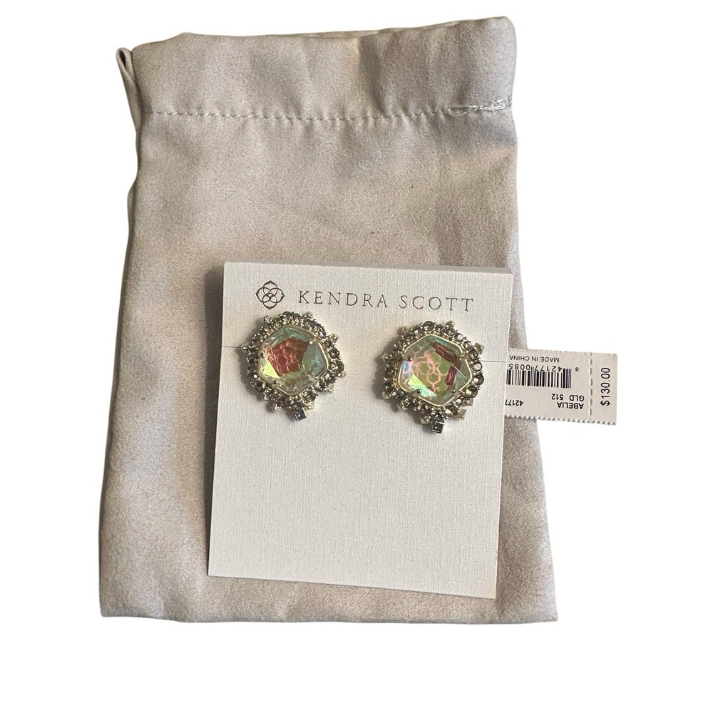 Kendra Scott Abelia Earrings Dichroic Glass Statement Stud in Gold NEW $130